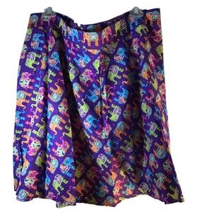 Retrolicious Purple & Blue Trunks Up Elephants Colorful Skater Skirt Resort Wear